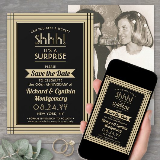 1 Foto Verjaardag Surprise Feestje Zwart en Goud Save The Date