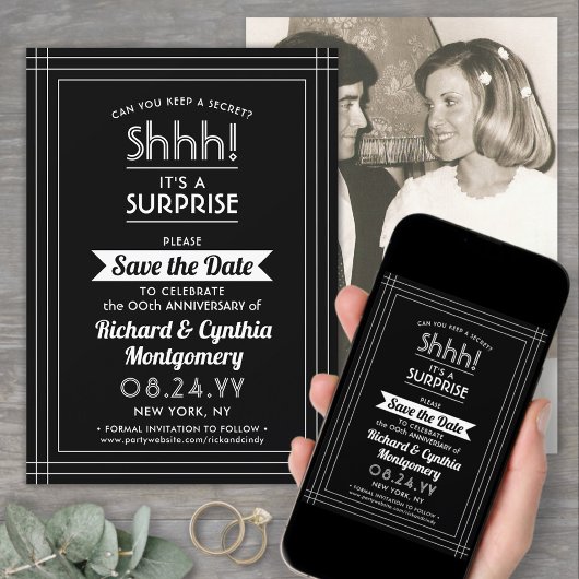 1 Foto Verjaardag Surprise Feestje Zwart en Wit Save The Date