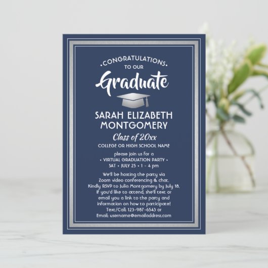 1 Foto Virtual Afstuderen Navy Blue Silver Kaart (Staand voorkant)