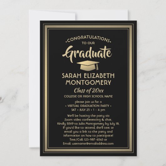 1 Foto: Virtual Graduparty Black en Gold Kaart (Voorkant)