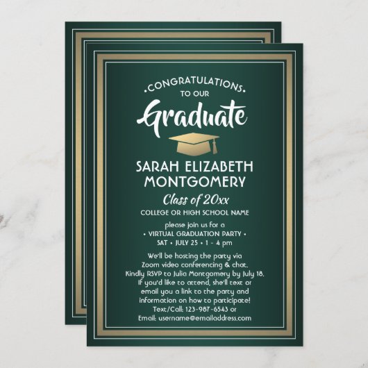 1 Foto: Virtual GraduParty Green Gold White Kaart (Voorkant / Achterkant)