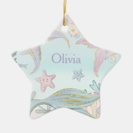 1 Foto Waterverf Glitter Zeemeermin staarten Zee Keramisch Ornament