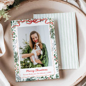 1 Foto Whimsical Christmas Greenery Coquette Bow Feestdagenkaart