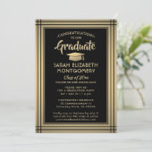 1 Foto zwart en Gold Faux Folie Modern Afstuderen Kaart (Staand voorkant)