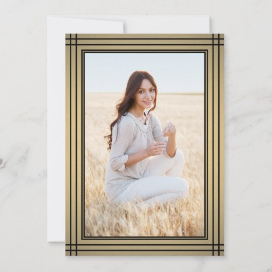 1 Foto zwart en Gold Faux Folie Modern Afstuderen Kaart (Achterkant)