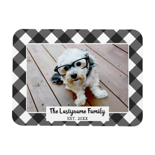 1 Fotocollage familienaam - Buffalo Check Zwart Magneet (Horizontaal)