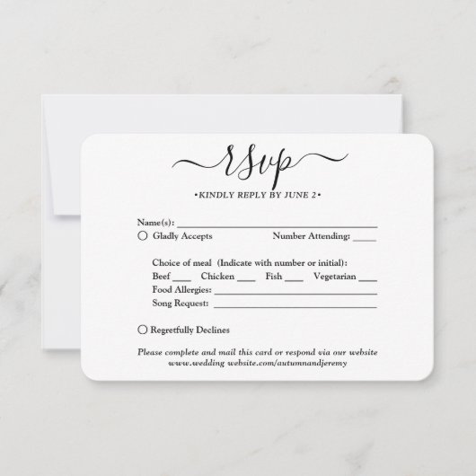 1 Fotomaaltijdopties Song Verzoek om Eenvoudig huw RSVP Kaartje (Voorkant)