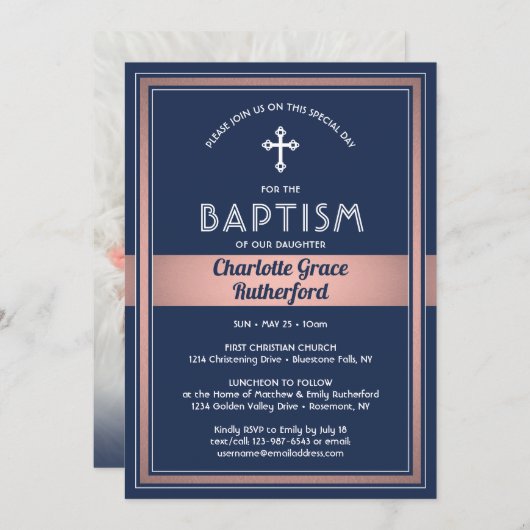 1 Fotomeisje Baptism Uitnodiging geboorte aankondi (Voorkant / Achterkant)