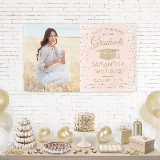 1 Fotoroze en Gold Glitter Afstuderen Spandoek