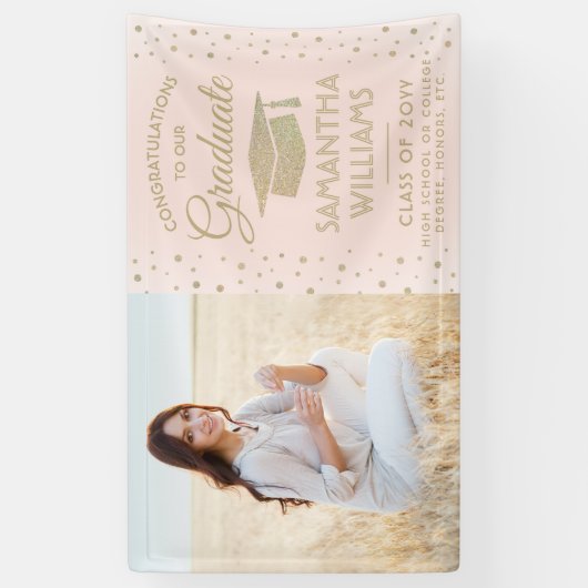 1 Fotoroze en Gold Glitter Afstuderen Spandoek (Verticaal)