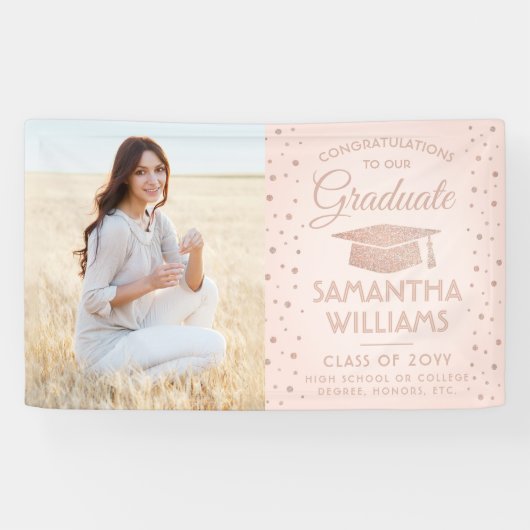 1 Fotoroze Rose Gold Glitter Afstuderen Spandoek (Horizontaal)