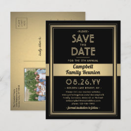 1 Fotoserie reünie Save the Date Black & Gold Aankondigingskaart