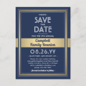 1 Fotoserie reünie Save the Date Blue and Gold Aankondigingskaart (Voorkant)