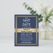 1 Fotoserie reünie Save the Date Blue and Gold Aankondigingskaart (Staand voorkant)