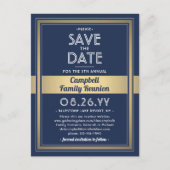 1 Fotoserie reünie Save the Date Blue and Gold Aankondigingskaart (Voorkant)