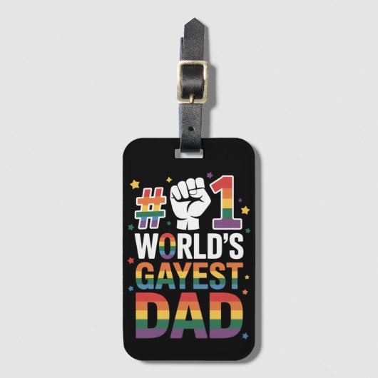 #1 Gayest Dad Funny Vaderdag LGBT Bagagelabel (Voorkant (verticaal))