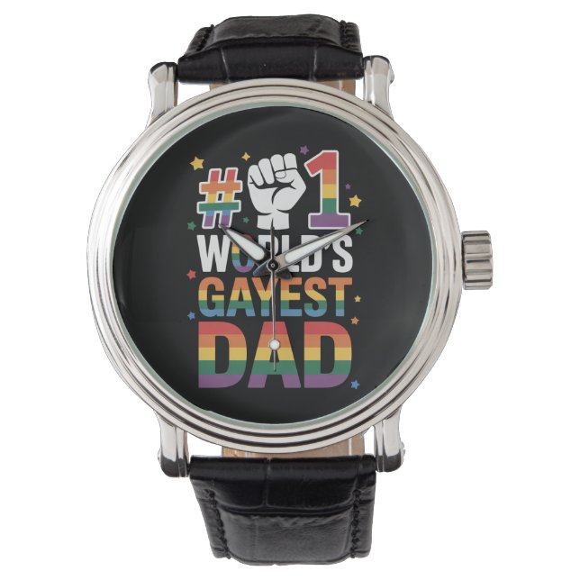 #1 Gayest Dad Funny Vaderdag LGBT Horloge (Voorkant)