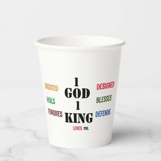 " 1 GOD 1 KONING GOD HEEFT MIJ ONTWORPEN" Latte Mo Papieren Bekers (Voorkant)