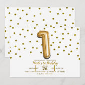 1 gouden ballon en Confetti 1e verjaardagsfeest Kaart (Voorkant / Achterkant)