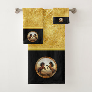 1 gouden lijsten paarden bad handdoek