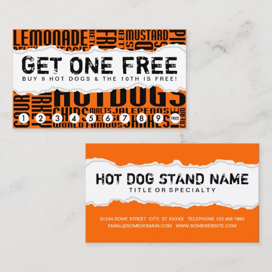 1 gratis HOT DOG Klantenkaartje (Voorkant / Achterkant)