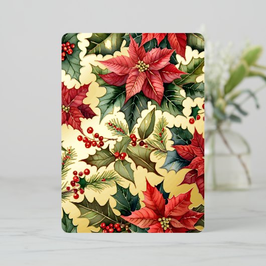 1 Groot Verticaal Foto Poinsettia Goud Folie Feestdagenkaart (Staand Voorkant)