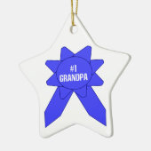 #1 Grootvader Blauwe Lint Keramisch Ornament (Links)