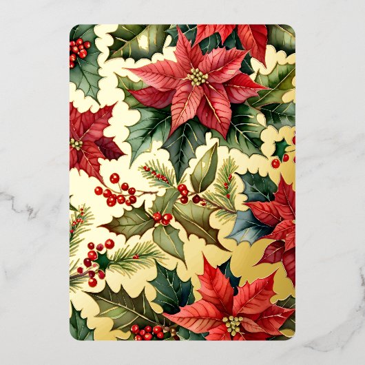 1 Grote Verticale Foto Poinsettia Goud Folie Feestdagenkaart (Voorkant)