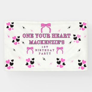 1 HART ZWART ROZE 3X5 VINYL MEISJES 1E VERJAARDAG SPANDOEK