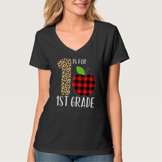1 Is For 1st Grade Teacher Leopard Buffalo Plaid S T-shirt (Voorkant)