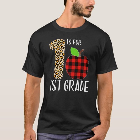 1 Is For 1st Grade Teacher Leopard Buffalo Plaid S T-shirt (Voorkant)