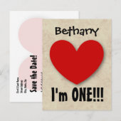1 jaar 1e verjaardag Big Red Heart A07E Aankondigingskaart (Voorkant / Achterkant)
