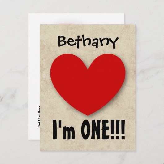 1 jaar 1e verjaardag Big Red Heart A07E Aankondigingskaart (Voorkant / Achterkant)