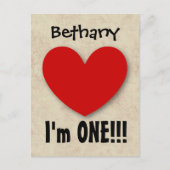 1 jaar 1e verjaardag Big Red Heart A07E Aankondigingskaart (Voorkant)