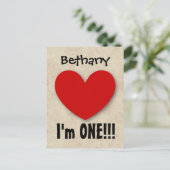 1 jaar 1e verjaardag Big Red Heart A07E Aankondigingskaart (Staand voorkant)