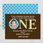 1 jaar 1e verjaardag jongens party uitnodiging (Voorkant / Achterkant)