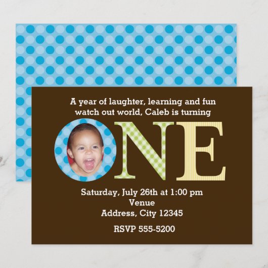 1 jaar 1e verjaardag jongens party uitnodiging (Voorkant / Achterkant)
