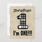 1 jaar 1e verjaardag Plaid nummer A07G Aankondigingskaart (Voorkant / Achterkant)