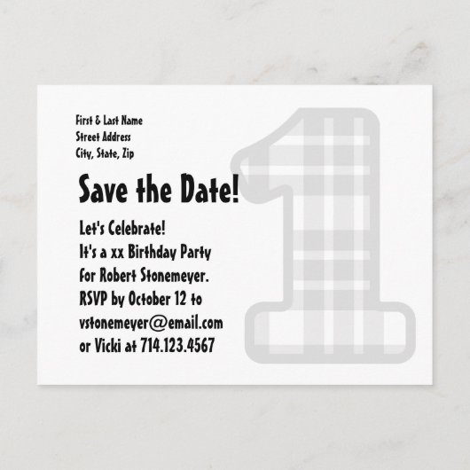 1 jaar 1e verjaardag Plaid nummer A07G Aankondigingskaart (Achterkant)