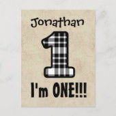 1 jaar 1e verjaardag Plaid nummer A07G Aankondigingskaart (Voorkant)
