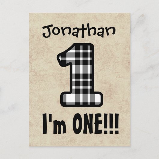 1 jaar 1e verjaardag Plaid nummer A07G Aankondigingskaart (Voorkant)