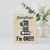 1 jaar 1e verjaardag Plaid nummer A07G Aankondigingskaart (Staand voorkant)