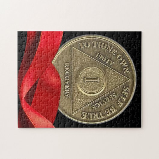 1 Jaar AA Jubileum Munt Rood Lint Legpuzzel (Horizontaal)