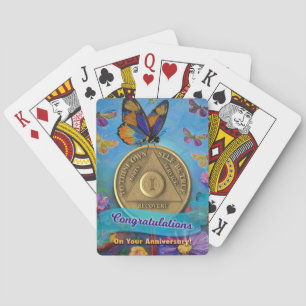 1 Jaar AA Jubileum Munt Vlinders Bloemen Pokerkaarten