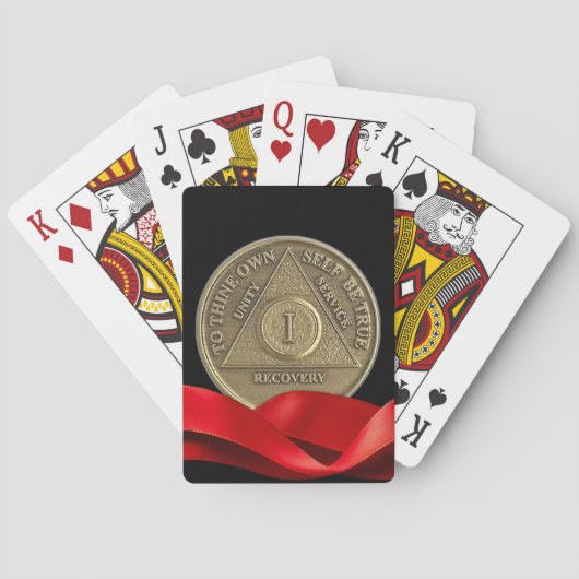 1 Jaar AA Jubileummunt Rode Lint Pokerkaarten (Achterkant)