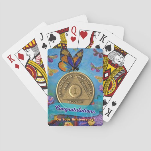 1 Jaar AA Jubileummunt Vlinders Bloemen Pokerkaarten (Achterkant)