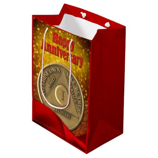 1 Jaar AA Munt Glitter Gelukkig Jubileum Medium Cadeauzakje (Voorkant Gekanteld)