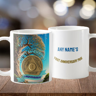 1 Jaar Aangepaste naam AA munt Boom des Levens Koffiemok