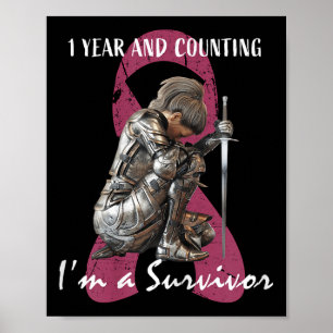 1 jaar Cancer Free Pink Breast Cancer Survivor Gif Poster