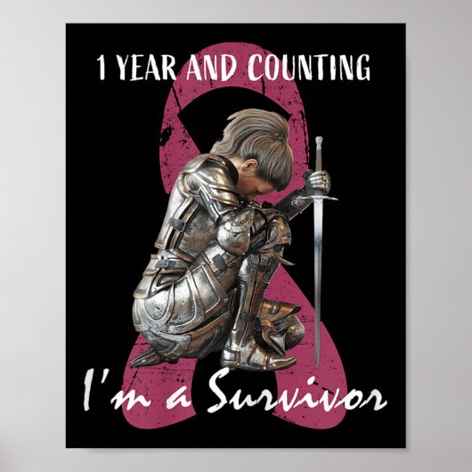 1 jaar Cancer Free Pink Breast Cancer Survivor Gif Poster (Voorkant)